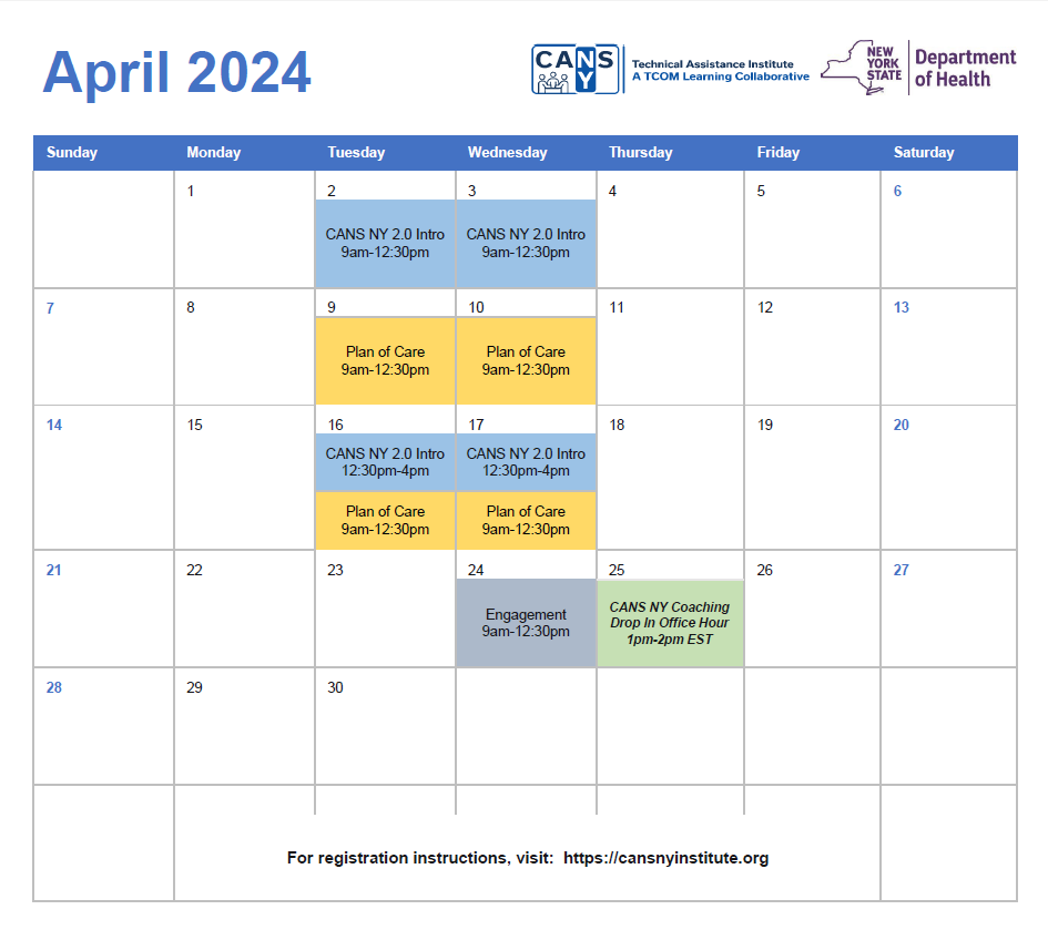 CANSNY Training Calendar 2024 CANSNY Institute Resources and